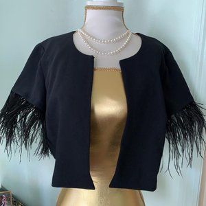 NWT White House Black Market Black Feather Bolero